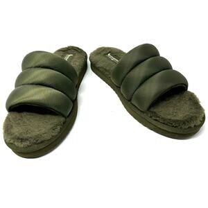 Koolaburra by Ugg Size 10‎ Green Slides Slippers Fuzzy Casual Shoes Comfort